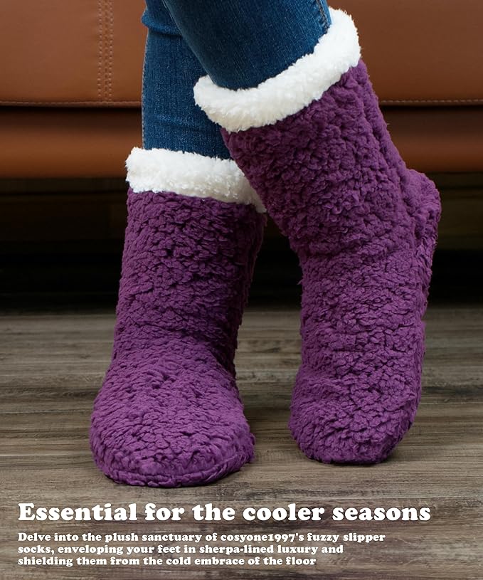 cosyone1997 Women's Fuzzy Slipper Socks with Non-slip Grippers, Cozy & Unique Gifts