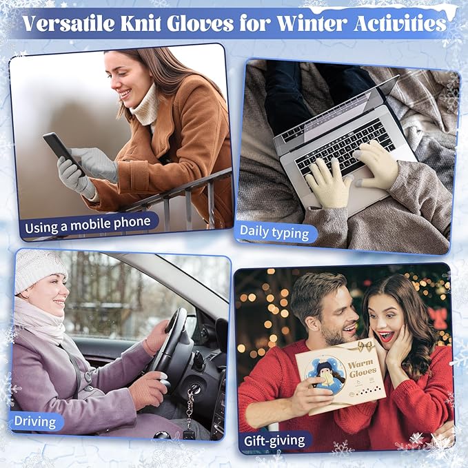 Omisy 4 Pairs Women Winter Gloves Touchscreen Cold Weather Mitten, Christmas Gifts for Adult Stockings Stuffers Mom Wife