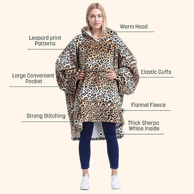 Catalonia Oversized Blanket Hoodie Sweatshirt, Wearable Sherpa Lounging Pullover for Adults Women Men