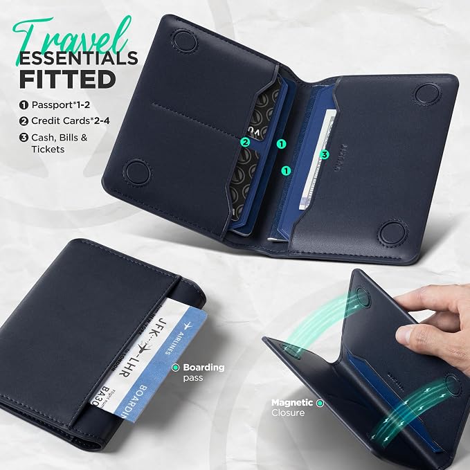 VULKIT Slim Minimalist Passport Wallet RFID Blocking Passport Holder for Travel, Leather Travel Wallet for Men Women, Magnetic Closure