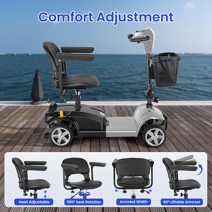 Wooken Mobility Scooters for Seniors, Adults, 4 Wheels Foldable Powered Mobility Scooter 264 lbs All Terrain, Compact Heavy Duty Electric Powered Wheelchair with Seat for Travel, Smart Safety System