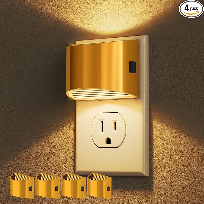 Night Light, Night Lights Plug into Wall, Adjustable, 3000K | 3 Level Brightness Adjustable Night Light, Dusk to Dawn Sensor, Nightlights for Adults, Bedroom, Bathroom, Hallway, 4 packs