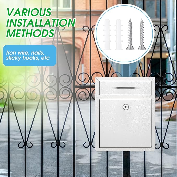 Yaocom Locking Mailbox with Key for Outdoor 10 x 7 x 3 Inches Small Wall Mount Mail Box with Lock Security Mail Drop Metal Collection Boxes Hanging Secure Postbox(Creamy White)