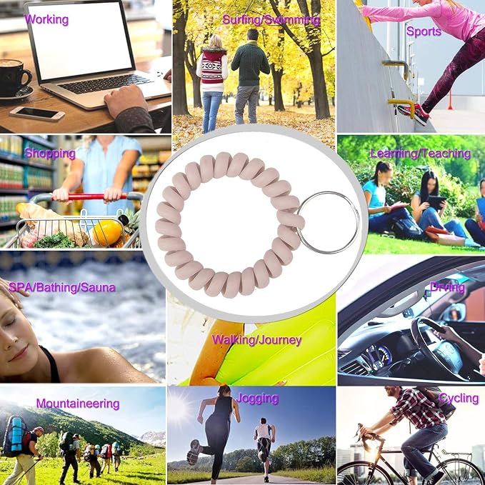 BIHRTC Stretchy Wristlet Keychain Bracelet, Spiral Coil Spring Key Ring | Flexible Hands-Free Key Wristband for Office ID Badge, Gym, School, Hotel and Pool Locker Keys