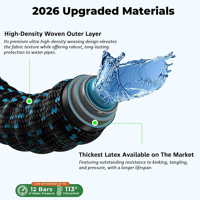 Expandable Garden Hose 100 ft with 10 Function Spray Nozzle, Flexible, Kink Free, Leak-Proof, Ultra Lightweight Retractable Stretch Water Hose 100ft for Yard, Lawn, Car Wash and Outdoor(Black & Blue)