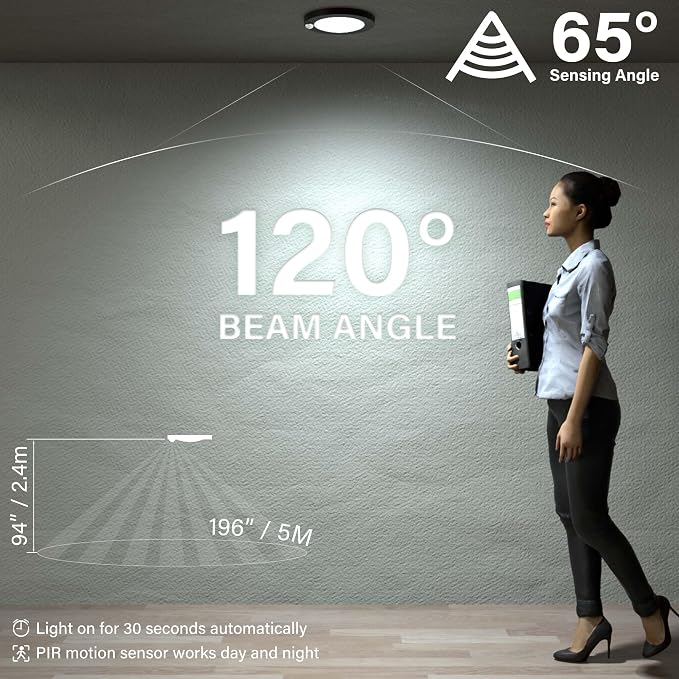 ZAGO LED 6" 120 Volts Closet Light Wired, PIR Motion Sensor Ceiling Disc Light, 15W, 1100 Lumens, CRI>80, 3000K Warm White for Closet, Laundry, Garage, Pantry, Wet Location, ETL, Black, 2 Packs