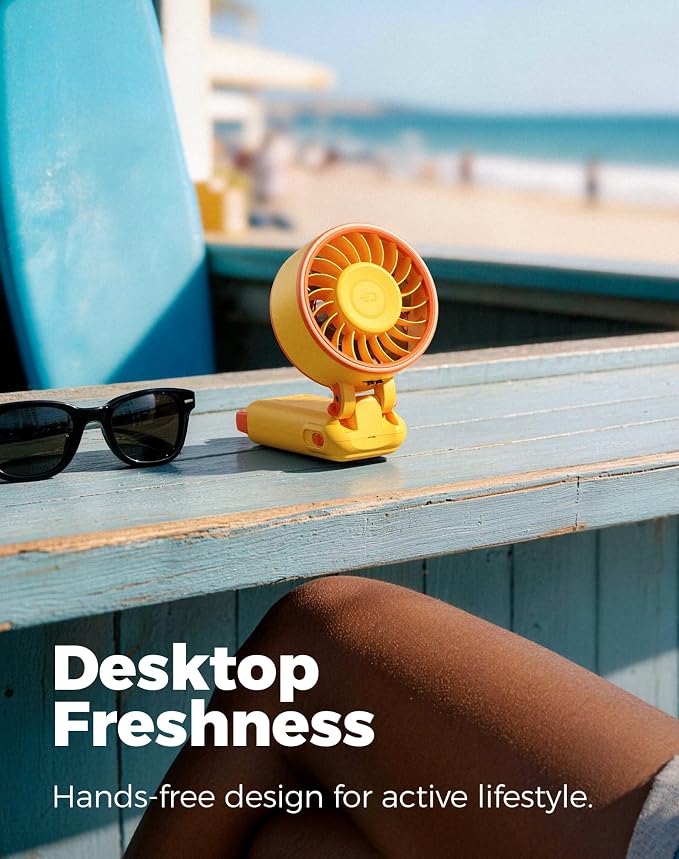 Diveblues Portable Handheld Fan, 7.4m/s High Speed Turbo Fan, 180° Foldable 4-in-1 Personal Neck Fan Integrated Carabiner Clip, 100 Speed Stepless Control, USB-C Rechargeable, 12H Battery, Fanzy D6036
