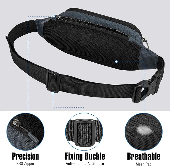 WATERFLY Fanny Pack Waist Bag: Small Hip Pouch Bum Bag Fannie Pack Phanny Fannypack Waistpack Bumbag Beltbag Sport Slim Fashionable for Jogging Hiking Hiker Woman Man | Adjustable extender strap, Slim compact, Water-resistant durable material, Breathab...