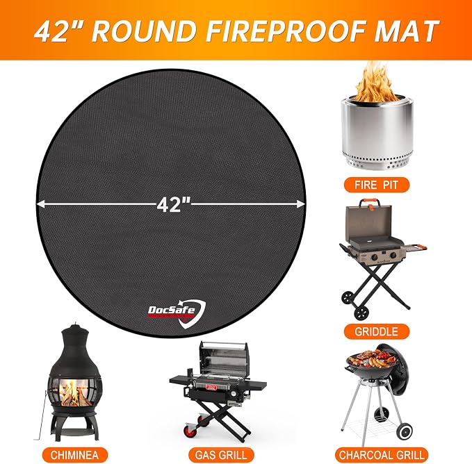 DocSafe 42" Fire Pit Mat for Solo Stove Bonfire,4 Layers Double-Sided Fireproof Under Grill Mat Protector for Deck,Patio,Round BBQ Mat Indoor Fireplace Pad for Solo Stove Accessories,Easy to Clean