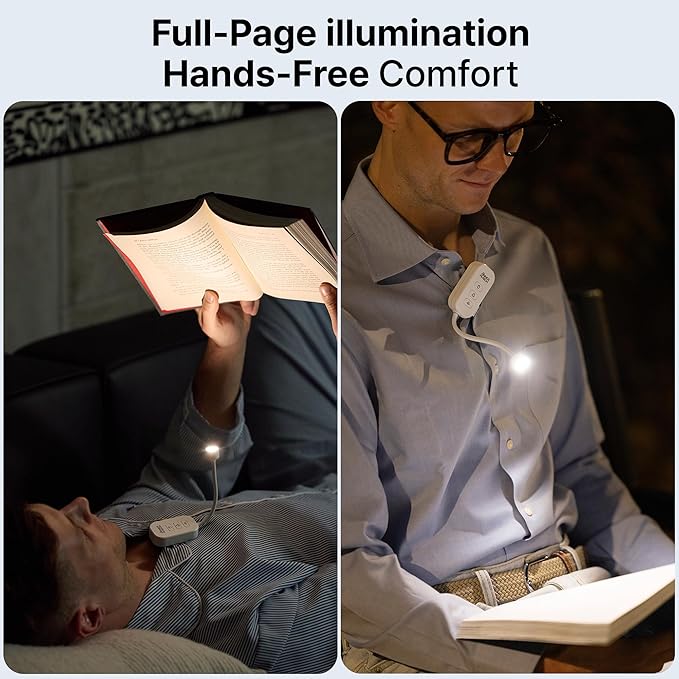 Clip-On Light for Clothes with Portable Case – Book Light, USB Rechargeable LED Lamp for Reading in Bed, Eye-Friendly 3 Color Modes, 3-Level Dimming