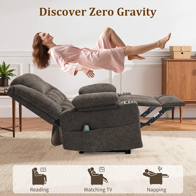 Korser Recliner Chair, Wall Hugger Recliners for RV with Massage and Heating, Zero-Gravity Recliner, Electric Power Recliner Chair for Living Room, Bedroom, Home, Theater Seating (Brown)