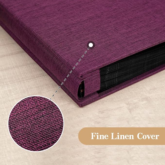 potricher Small Photo Album 4x6 100 Photos Linen Cover Picture Photo Book for Family Wedding Anniversary Baby Vacation (Purple,100 Pockets)