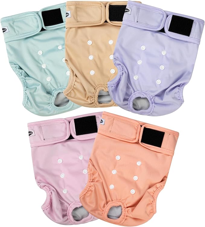 Tuiskusa Reusable Washable Dog Diapers Female, Highly Absorbent Doggie Diapers, Size Adjustable Puppy Diapers for Dog Period Panties(5 Pack)