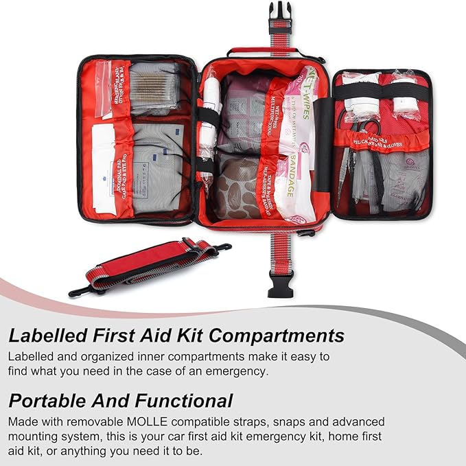 GEVOKE Professional 500 Piece Emergency First Aid Kit for Home, Car, Travel, Camping, Truck, Hiking, Sports, Office, Vehicle & Outdoor Emergencies - Emergency Medical Kit, Large First Aid Kit Survival | Comprehensive Contents Large Medical Kit for Trav...