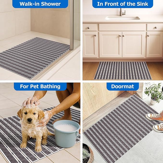 Non Slip Rubber Bathtub & Shower Mat - Fast Drain & Upright Drying Design, Strong Suction Cups, Structured Textured Surface, Low-Maintenance Bathroom Safety Mat, 27 x 16 Inch, Dark Gray, Matace