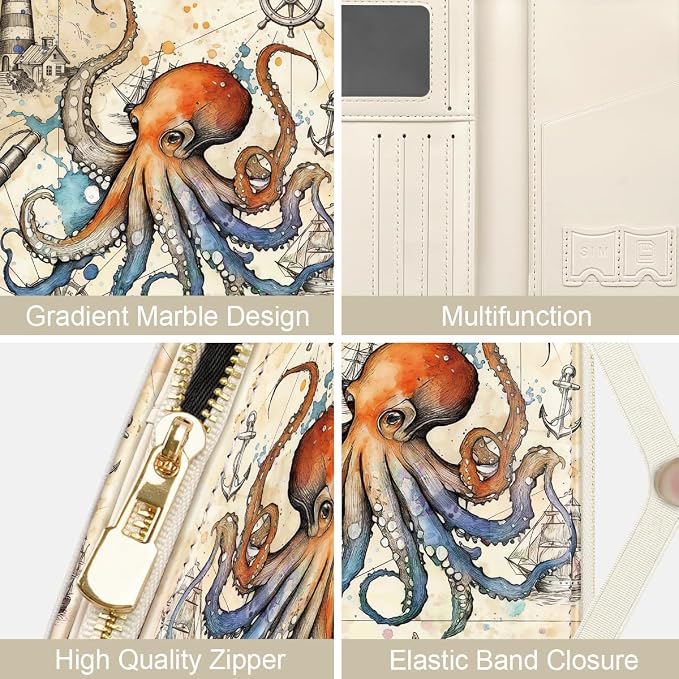 Passport Holder for Travel, RFID Blocking Passport Cover for Women Zipper | Travel Wallets, Passport Book Holder, Credit Card Holder, ID Window,SIM Card Slots, Coin & Tickets Pocket, Octopus