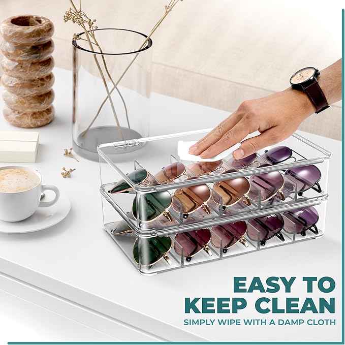 Sorbus Sunglasses Organizer - Plastic Stackable Eyeglass Case Storage Organizer for Multiple Glasses - Reading Glasses