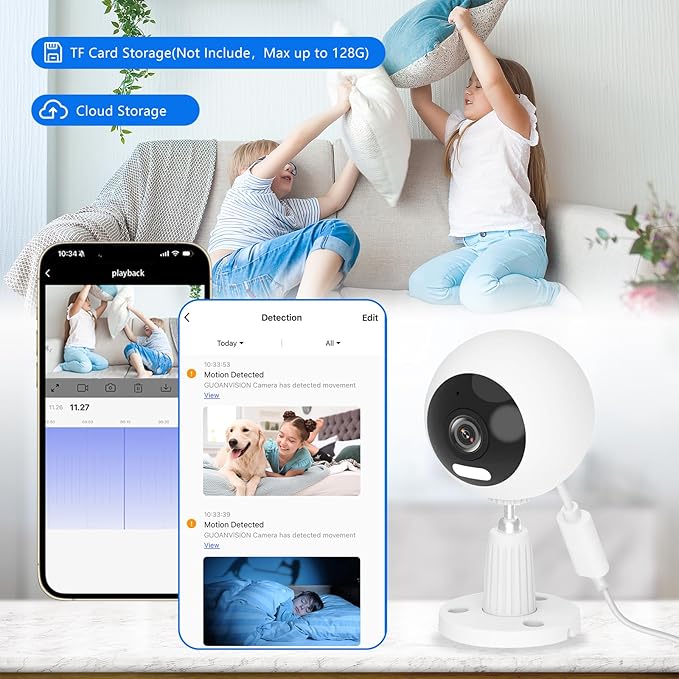 5G/2.4G Indoor/Outdoor Security Camera for Baby Monitor, 3MP Pet Camera for Dog/Cat/Nanny/Baby/Elder, IP66 Waterproof, 3 Night Vision, 24/7 SD Recording, SD/Cloud -2Pack