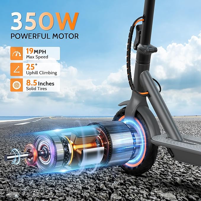 Electric Scooter for Adults, Folding E Scooter with 350W/500W Motor 16-24 Mph Top Speed, Max 15-60 Miles Long Range, 6.5''/8.5''/10''/14'' Solid Tires Commuting Scooters, Dual Brakes, APP