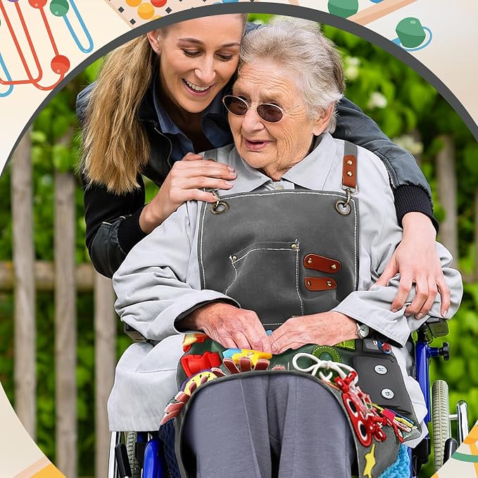 Shyyween Fidget Apron for Elderly Fidget Blanket for Dementia Alzheimer's Therapy Activity Apron Anxiety Relief supplies(Grey)