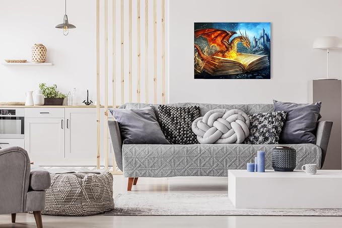 Adult Jigsaw Puzzle 1000 Piece Fantasy Dragon | Dragon bursting from a book with castle scene; 20x27 in. Great for game nights on a table, puzzleboard, or floor.