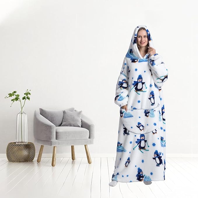 Blanket Hoodie, Long Hooded Blanket Sweatshirt as Birthday Gifts for Women Men, Long Wearable Blanket for Women Men.