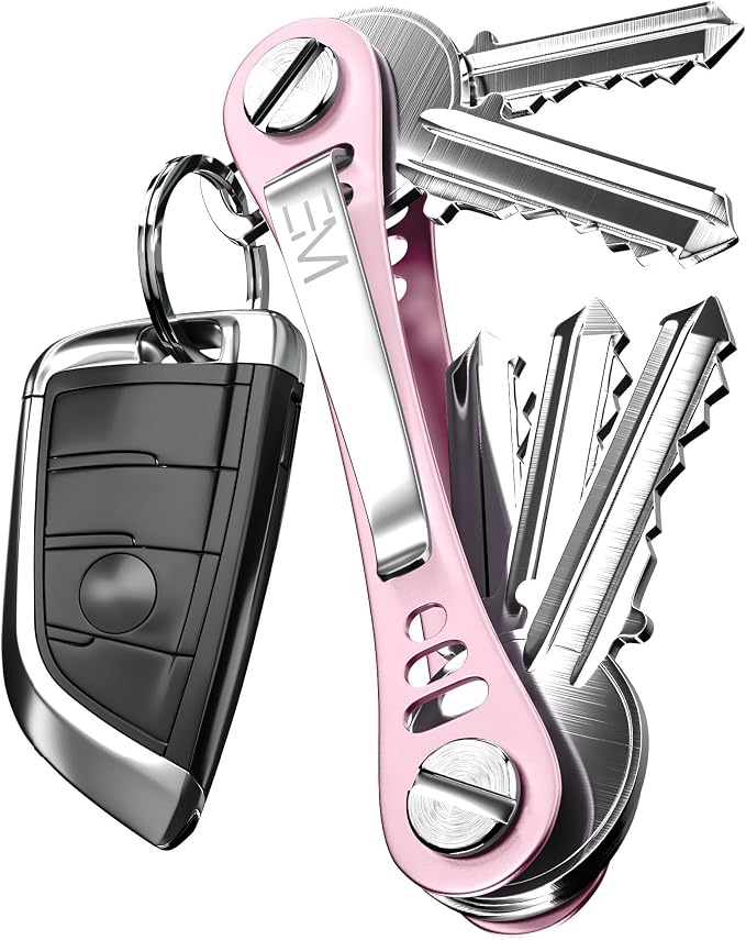 EM Compact Key Holder, Pocket Key Organizer, 14 Keys Key Bar | Fits 4.6 mm or larger keyholes only. Small hole keys like mailbox keys may not fit. Anti jingle, removable clip