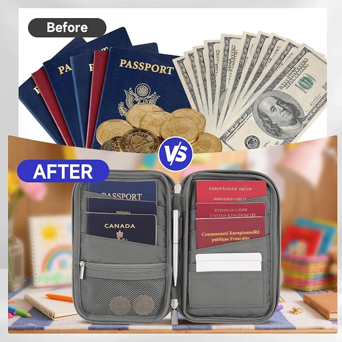 WALNEW Passport Holder for Travel Family, RFID Blocking Passport Wallet | Travel Document Organizer Holds up to 5-6 Passports, Water Resistant Travel Wallet Passport Pouch, Travel Essentials