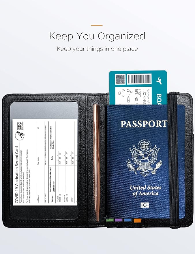 Mymazn Black Passport Holder Passport Wallet with Clear Pocket Passport and Vaccine Card Holder Combo Passport Cover Passport Case with RFID Blocking Clear Pocket for Vaccine Card (black)