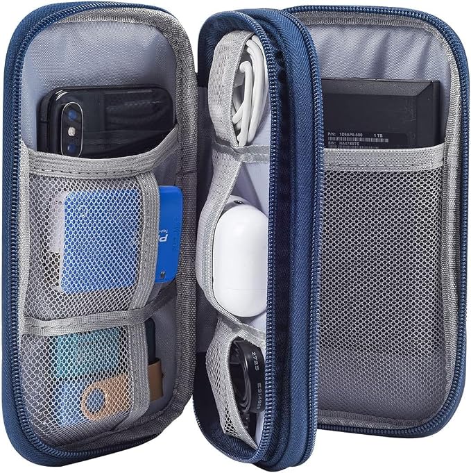 CAOODKDK Electronic Organizer Travel Cable Accessories Bag, Electronic Organizer Case, Electronic Accessories Organizer Bag for Power Bank, Charging Cords, USB Cable, Earphones (Navy Blue)