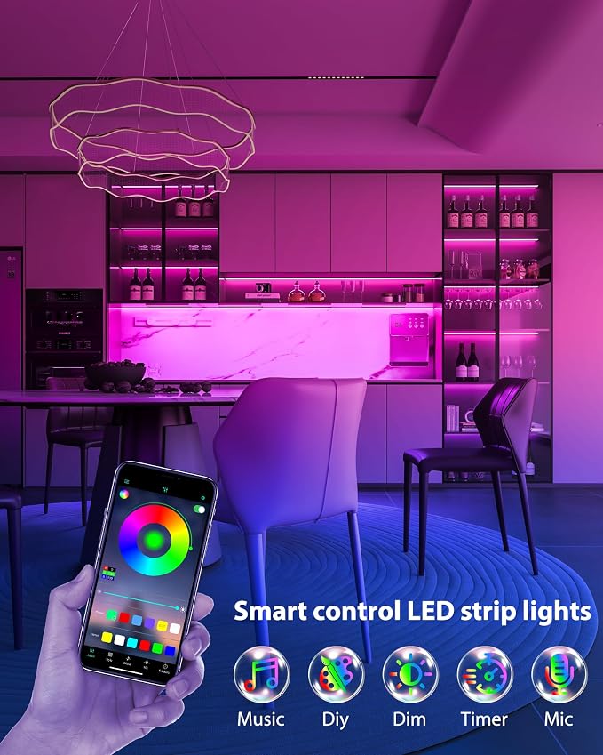 ASOKO 300 Lumens RGB Under Cabinet Light Plug in, 6 Pack 12 inch Linkable