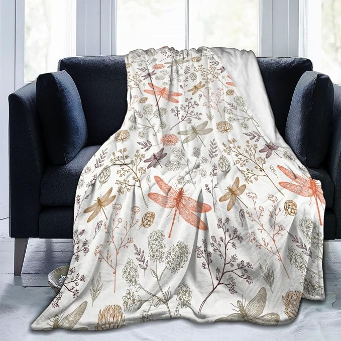 Dragonfly Blanket 40x50 Inches - Super Soft Flannel Dragonfly Throw Blankets for Kids - Dragon Fly Print Blankets Gifts for Boys & Girls - Cozy Fleece Plush Blanket for Bed, Sofa, Car