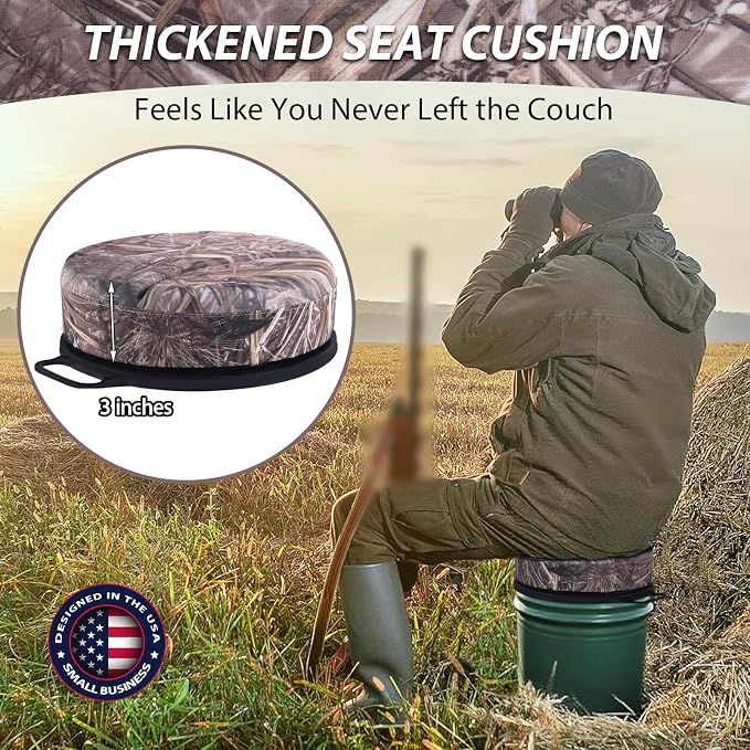 5 Gallon Bucket Seat with 3" Thick Seat Foam Cushion, 360°Swivel Bucket Lid Seat, Waterproof & Silent Bucket Seats for Dove Duck Hunting, Ice Fishing, Baseball, Camping