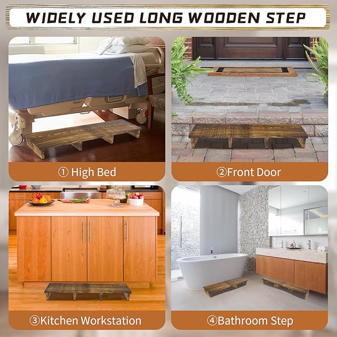 39IN Long Wooden Step Stool for Elderly, Half Wooden Riser Step Stool for High Bed, Bathroom, Kitchen and Living Room, 400LBs Loading(39.0" L*11.5" W*4.6" H)