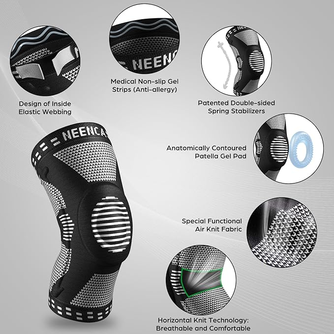 NEENCA Professional Knee Brace for Pain Relief, Medical Knee Support with Patella Pad & Side Stabilizers, Compression Knee Sleeve for Meniscus Tear, ACL, Joint Pain, Runner, Workout