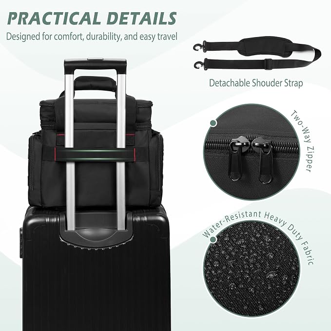 Marscamd Medicine Organizer Bag with Insulated Pocket, Black (Bag Only) | Pill Bottle Storage Bag with 4 Customized Dividers & Shoulder Strap for Medication, Insulin and First Aid Supplies