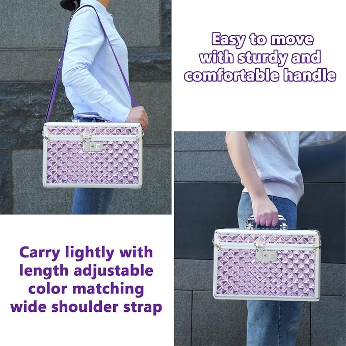 Storage Box with Key Lock, Lockable Medicine Storage Box, Empty First Aid Box, Security Lock Box, Multipurpose Locking Box for Home and Outdoor Use (purple, Large)