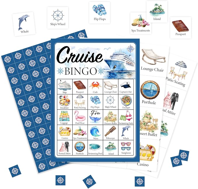 Cruise Bingo Game Cards, Cruise Ship Bingo Games for Adults, Cruise Vacation Bingo Cards Supplies, Birthday Party Decor Favors, Card Gifts for Friends Family Holiday, (Cruise)
