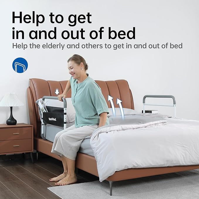 Dual Bed Side Hand Rail, Bed Assist Rail Adjustable Medical Hospital Assistive Devices Bed Rails for Elderly Adults, Fits Queen, Full & Twin Beds