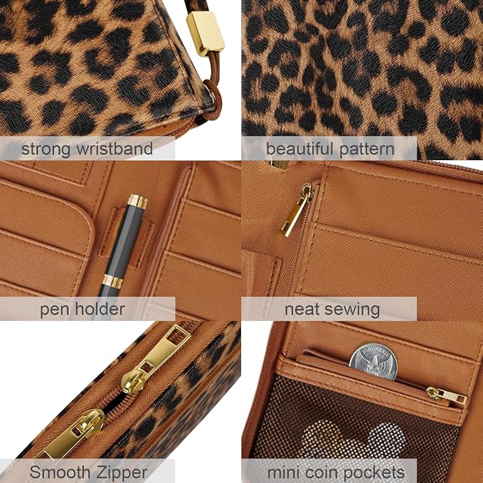 Family Passport Holder Wallet RFID Blocking Document Organizer | PU Leather Mulit-purpose Travel Wallet Credit Cards Case for Women Men, Leopard