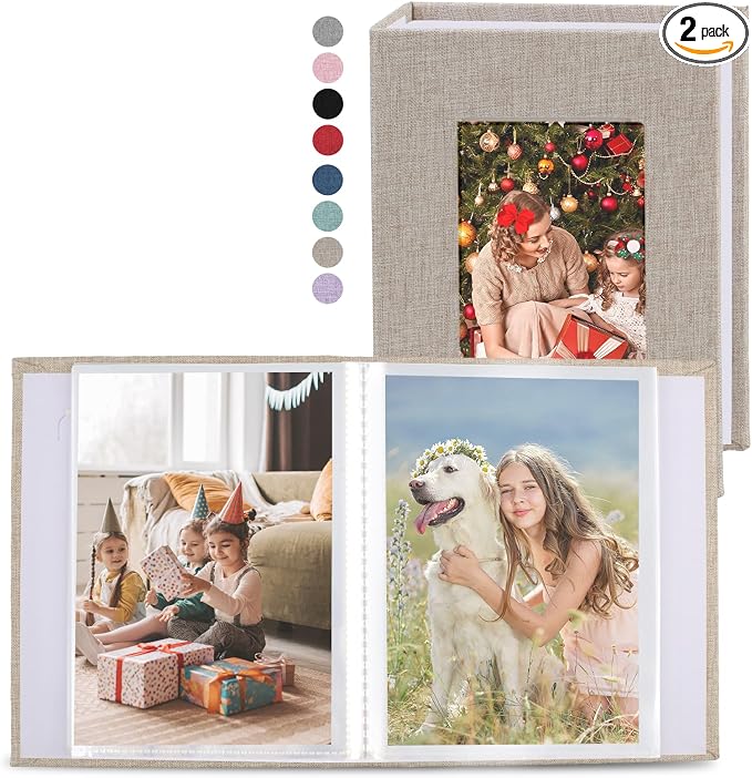 vivinin 2 Pack Photo Album 4x6, Linen Cover Photo Book, Small Photo Album Book for 36 Pockets Hold 72 Pictures, Picture Book for Photos Family Anniversaries Baby Vacations (beige)