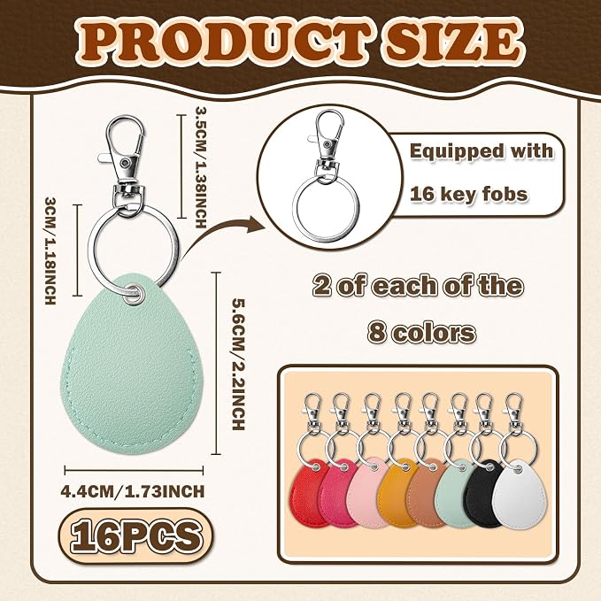 16PCS Key Fob Holder, PU Leather Key Holder with Metal Rings, NFC Tags Holder Keyring, for Keys ID Key Cards and Bag