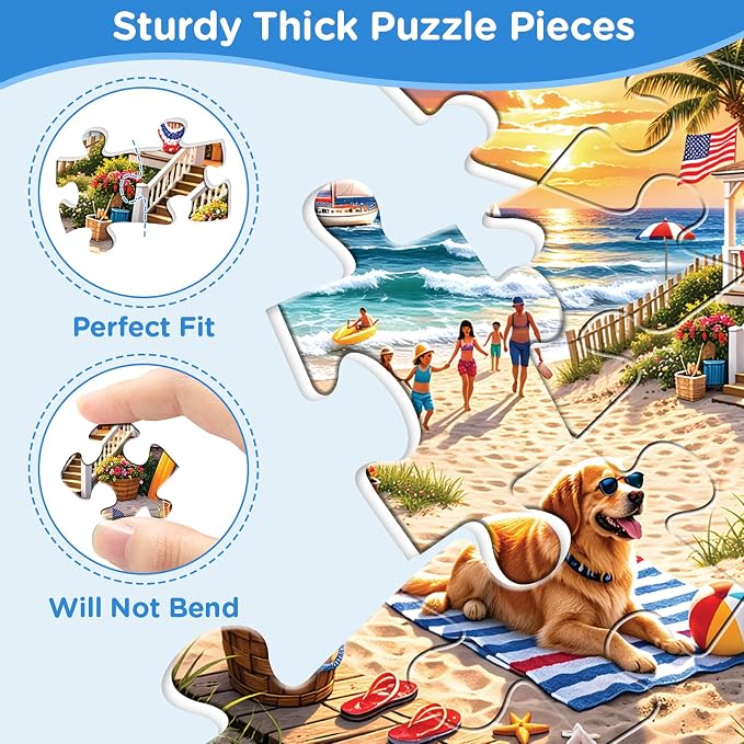 500 Piece Puzzles for Adults, Beach Sunset Jigsaw Puzzles 500 Pieces | Puppy Animal Puzzles for Adults 500 Pieces, Summer Vacation Nature Jigsaw Puzzle for Adult Seniors, Toy Game Gift Activity
