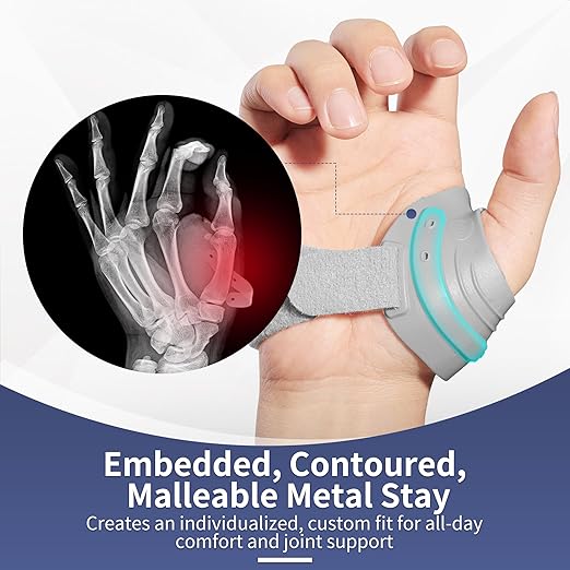 AKSO MEDICOS CMC Thumb Brace - Comfortable Thumb Splint for CMC Joint Pain Relief and Support, Osteoarthritis, Tendonitis, Arthritis, CMC Joint Thumb Arthritis Brace for Women Men (Right Hand, Large, Grey)