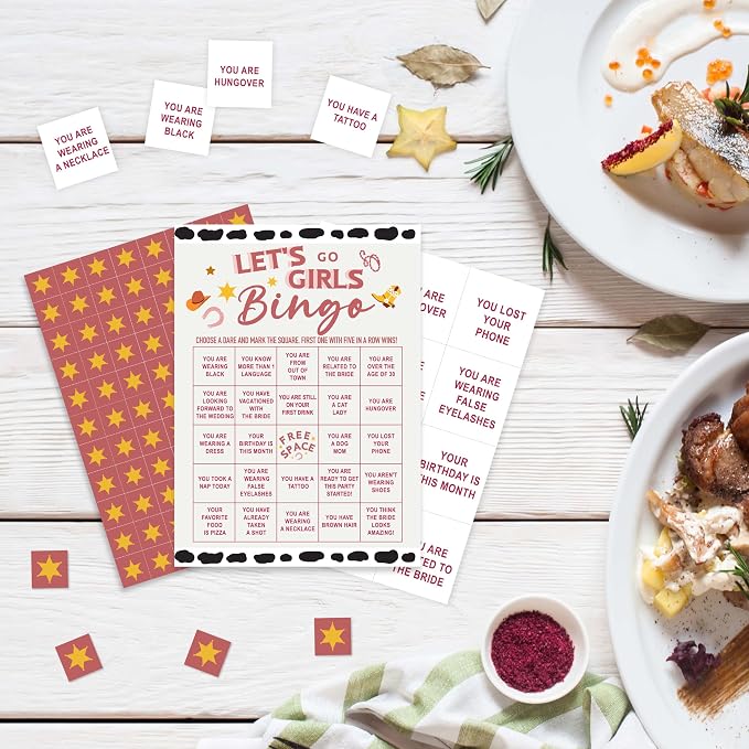 Cowgirl Bingo Game Cards, Western Cowgirl Games for Adults, Bachelorette Party Bingo Cards Supplies, Slumber Party Sleepover Party Decor Favors, Card Gifts for Women Friends Family Birthday, 08, Pink