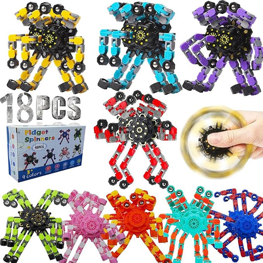 Transformable Fidget Spinners 18-Pack – Sensory Toys for Kids & Adults with ADHD, Autism, Anxiety Relief