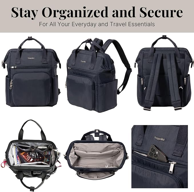 Baggallini Securtex Anti-Theft Windsor Backpack for Travel, Work & College, RFID & Locking Zipper, Up to 16" Laptop
