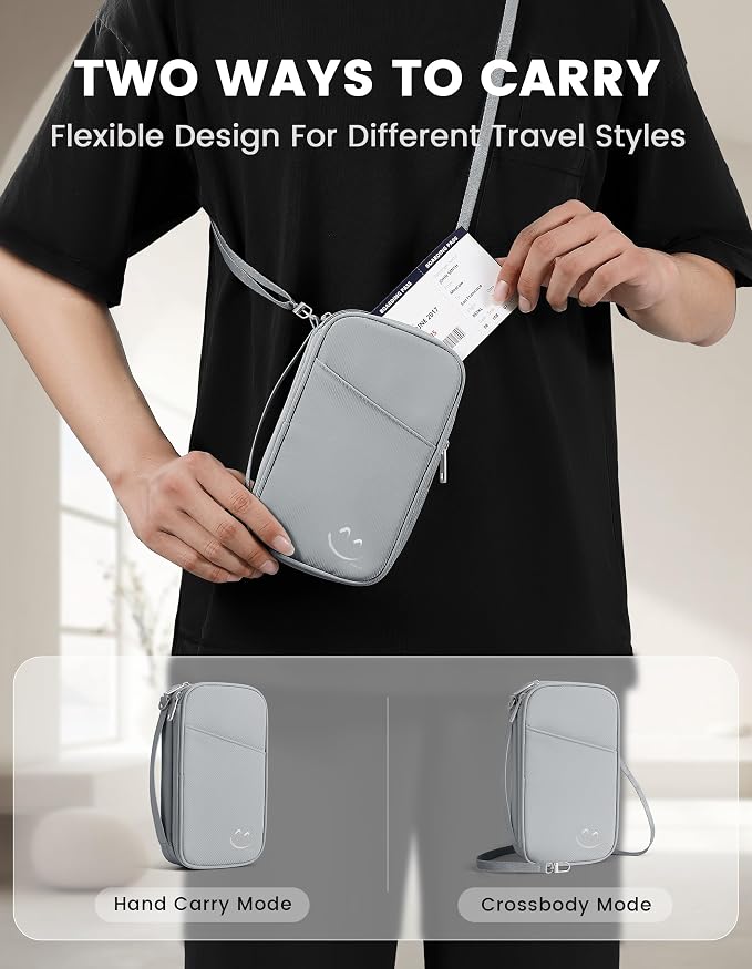 Travelkin Passport Holder For Travel Family, RFID Blocking Passport Wallet | 2-in-1 Travel Organizer, Women Men, Travel document holder, Credit Cards, Cash, Electronic Essentials, Shoulder carry