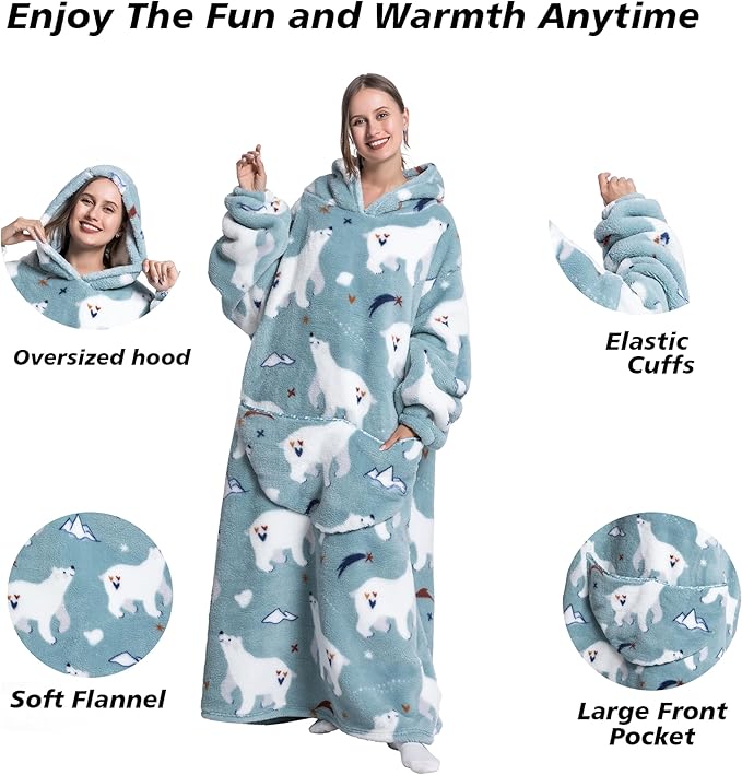 Blanket Hoodie, Long Hooded Blanket Sweatshirt as Birthday Gifts for Women Men, Long Wearable Blanket for Women Men.