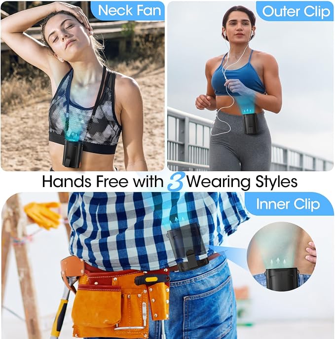 Heelkl 2026 AI Portable Fan Rechargeable, 4-Speed Strong Airflow, Personal Waist Fan with up to 25H of Working Time, Hands-Free Hanging Neck Fan, Wearable Belt Fan for Camping, Outdoor, Jobsite